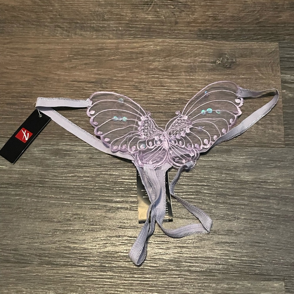 Leg Avenue Purple Butterfly Crotchless Thong Panties